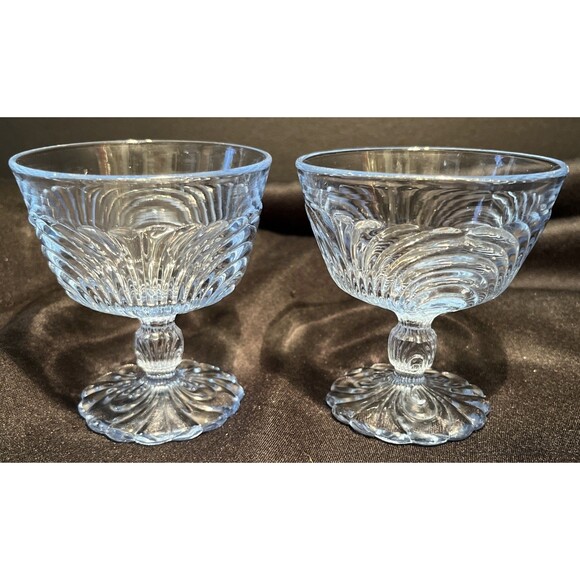 Set of 2 VTG Caprice Moonlight Blue Footed Compote Sherbet Glass Bowl Cambridge - Picture 1 of 12
